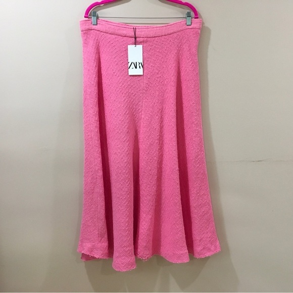 Zara texture Maxi skirt long swing pink size XXL Womens new - Picture 5 of 8